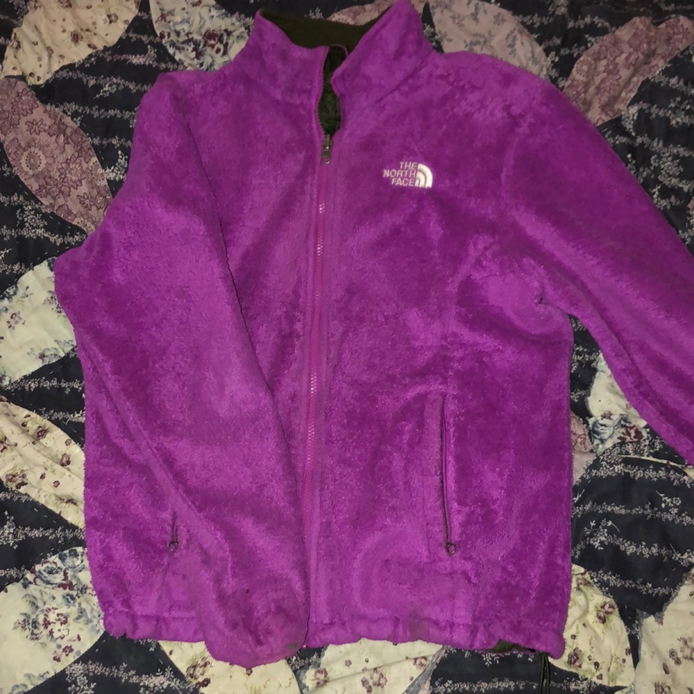purple north face zip up jacket